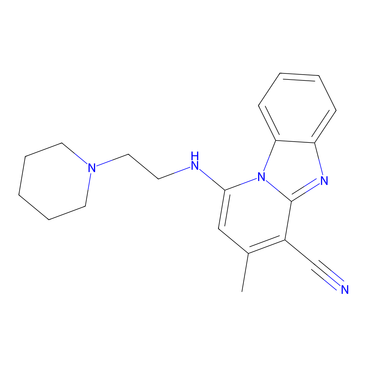 3-Methyl-1-(2-piperidin-1-ylethylamino)pyrido[1,2-a]benzimidazole-4-carbonitrile molecular structure, CAS 307327-35-1