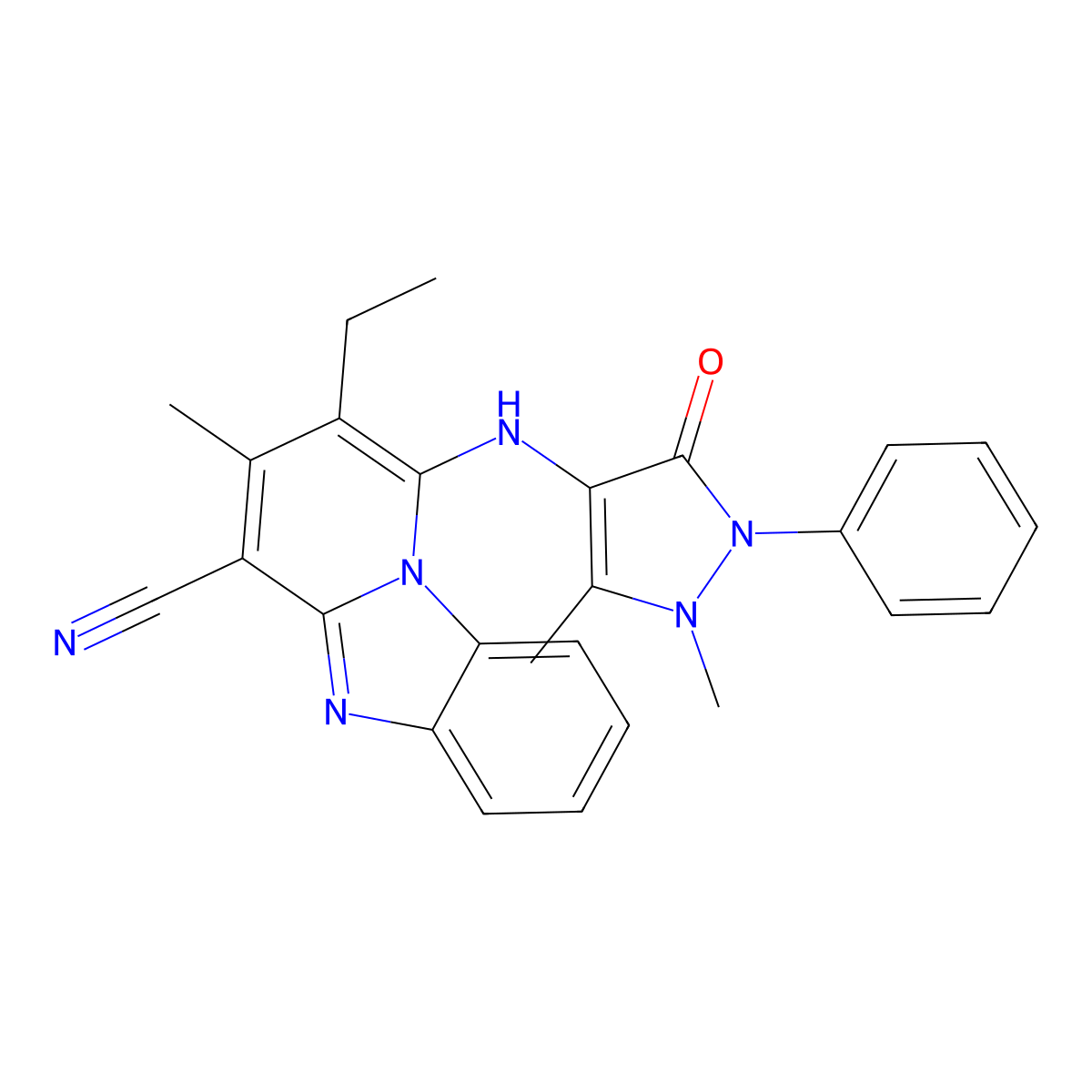 1-[(1,5-Dimethyl-3-oxo-2-phenylpyrazol-4-yl)amino]-2-ethyl-3-methylpyrido[1,2-a]benzimidazole-4-carbonitrile molecular structure, CAS 307327-38-4