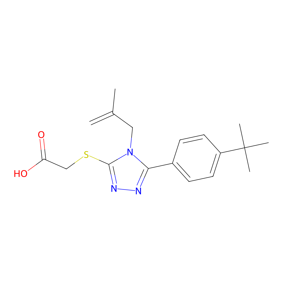 2-[[5-(4-Tert-butylphenyl)-4-(2-methylprop-2-enyl)-1,2,4-triazol-3-yl]sulfanyl]acetic acid molecular structure, CAS 307327-62-4