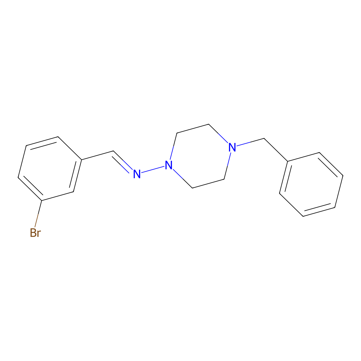 4-benzyl-N-(3-bromobenzylidene)piperazin-1-amine molecular structure, CAS 307328-10-5