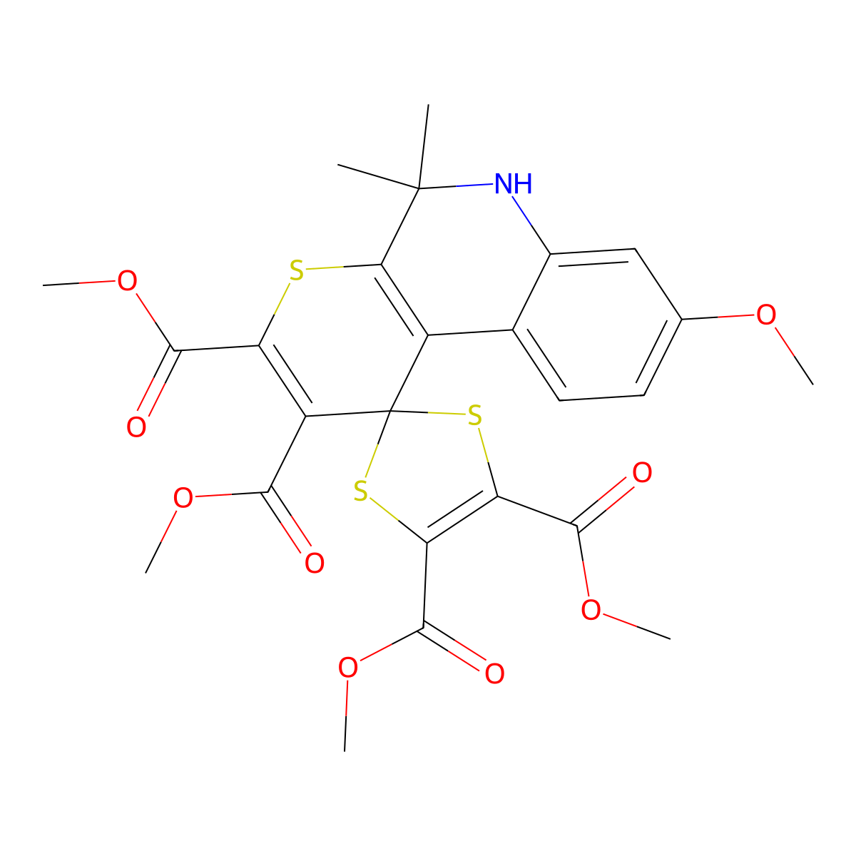 Tetramethyl 8'-methoxy-5',5'-dimethyl-5',6'-dihydrospiro[1,3-dithiole-2,1'-thiopyrano[2,3-c]quinoline]-2',3',4,5-tetracarboxylate molecular structure, CAS 307329-27-7