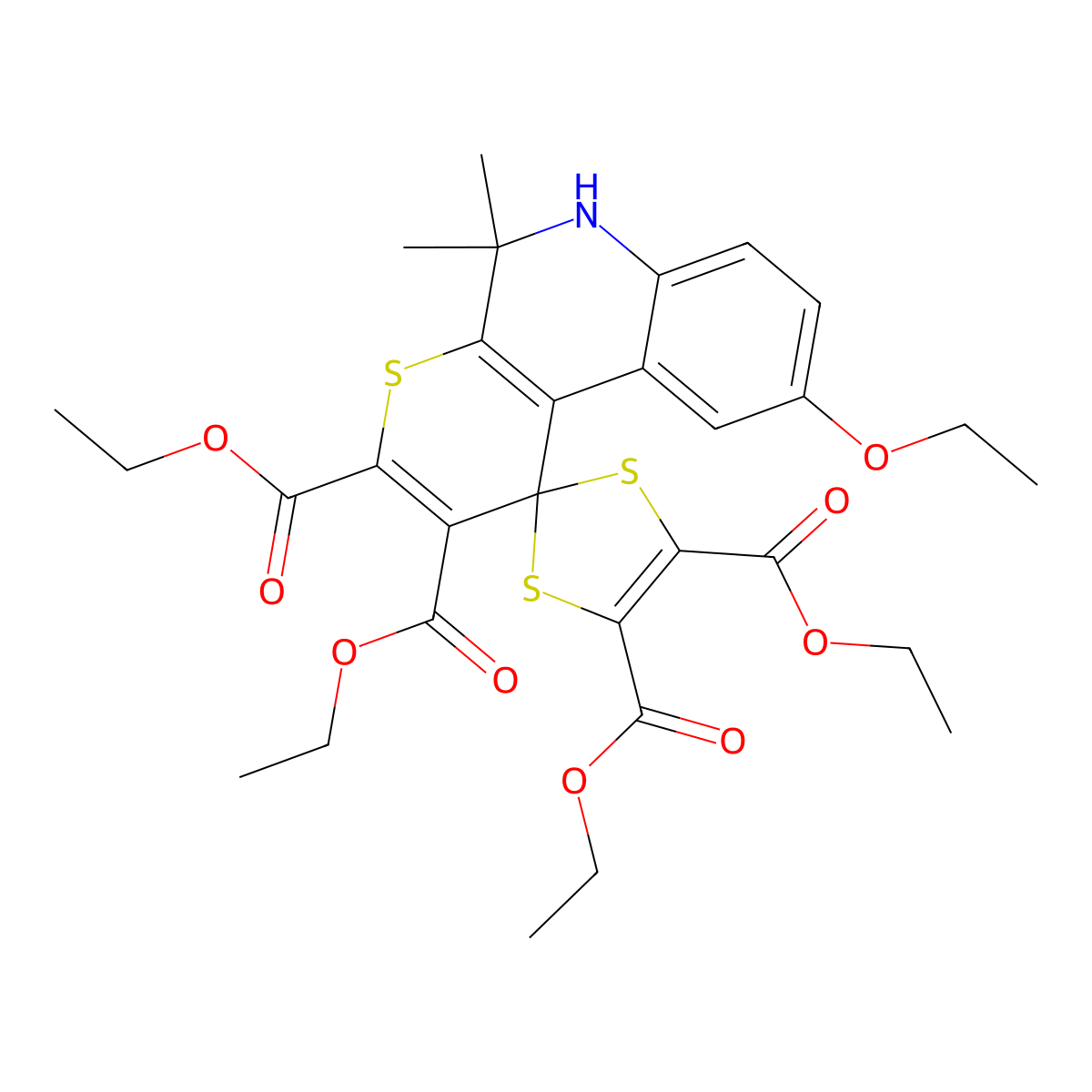 tetraethyl 9'-ethoxy-5',5'-dimethylspiro[1,3-dithiole-2,1'-6H-thiopyrano[2,3-c]quinoline]-2',3',4,5-tetracarboxylate molecular structure, CAS 307329-40-4