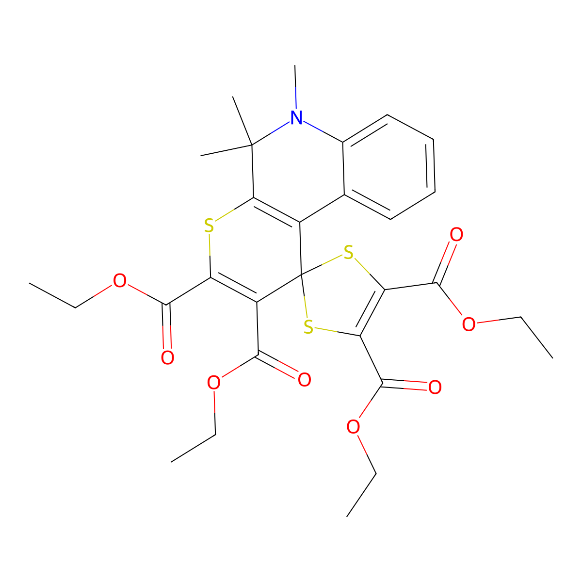 Tetraethyl 5',5',6'-trimethylspiro[1,3-dithiole-2,1'-thiopyrano[2,3-c]quinoline]-2',3',4,5-tetracarboxylate molecular structure, CAS 307329-42-6