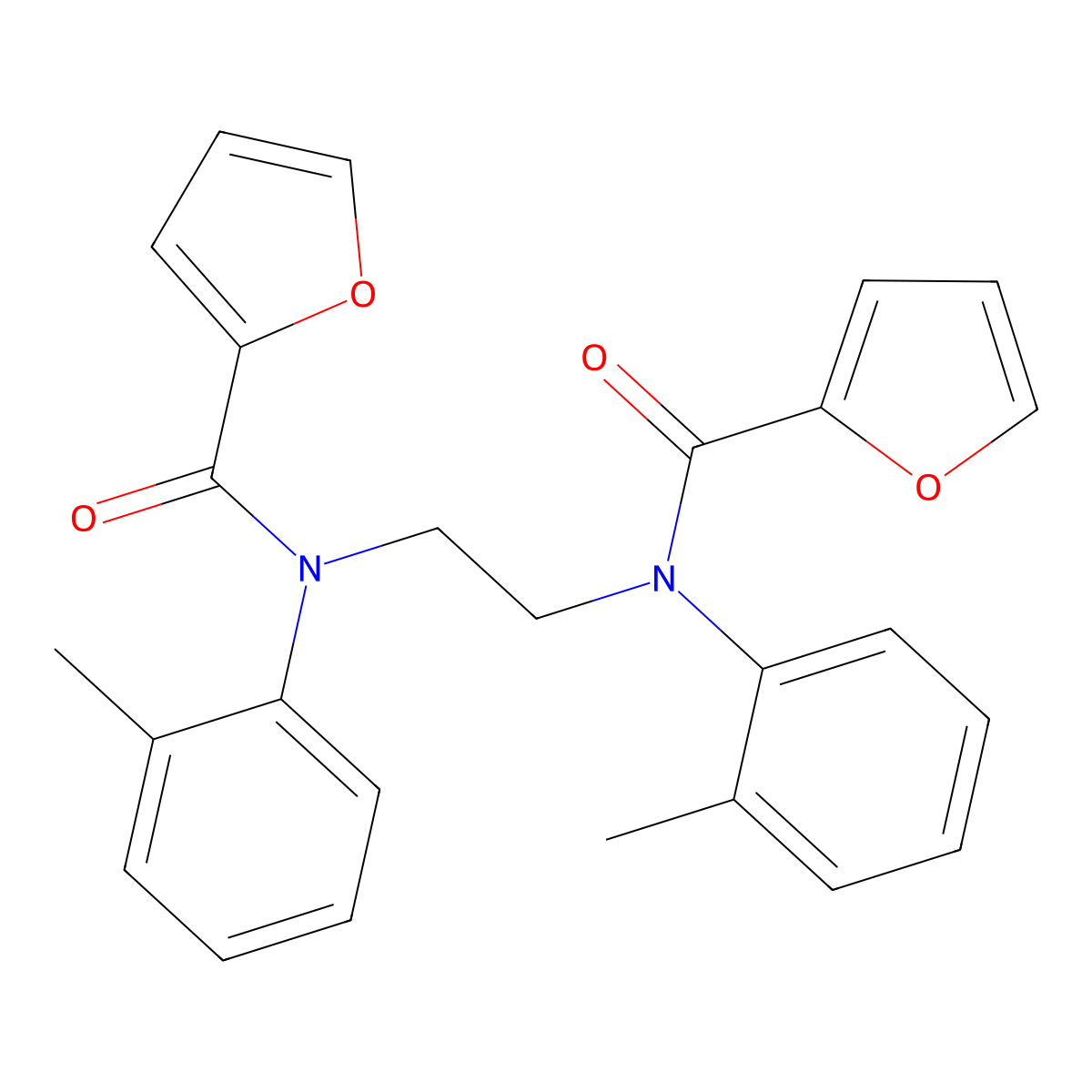 N-[2-[N-(furan-2-carbonyl)-2-methylanilino]ethyl]-N-(2-methylphenyl)furan-2-carboxamide molecular structure, CAS 307330-67-2
