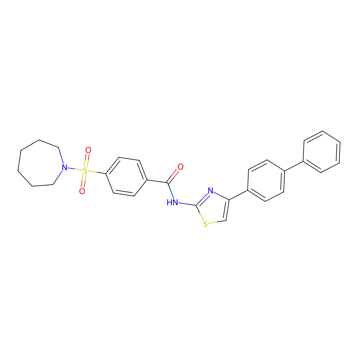 N-(4-([1,1'-biphenyl]-4-yl)thiazol-2-yl)-4-(azepan-1-ylsulfonyl)benzamide molecular structure, CAS 307336-12-5