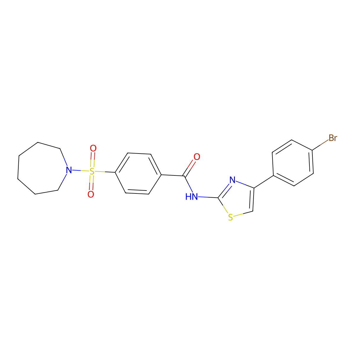4-(azepan-1-ylsulfonyl)-N-(4-(4-bromophenyl)thiazol-2-yl)benzamide molecular structure, CAS 307336-26-1