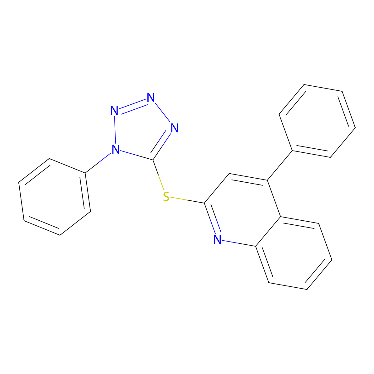 4-phenyl-2-[(1-phenyl-1H-1,2,3,4-tetrazol-5-yl)sulfanyl]quinoline molecular structure, CAS 307337-44-6