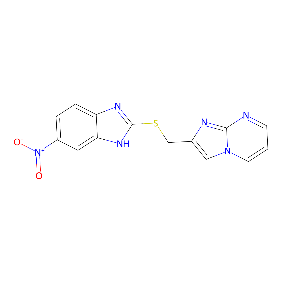 2-(((5-nitro-1H-benzo[d]imidazol-2-yl)thio)methyl)imidazo[1,2-a]pyrimidine molecular structure, CAS 307337-61-7