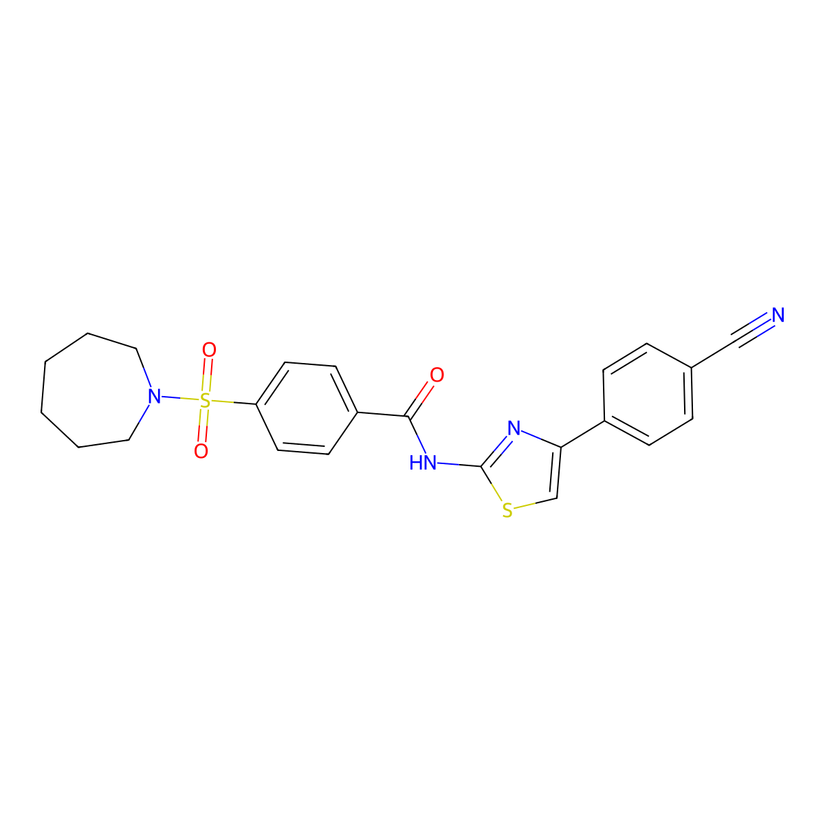 4-(azepan-1-ylsulfonyl)-N-(4-(4-cyanophenyl)thiazol-2-yl)benzamide molecular structure, CAS 307337-74-2