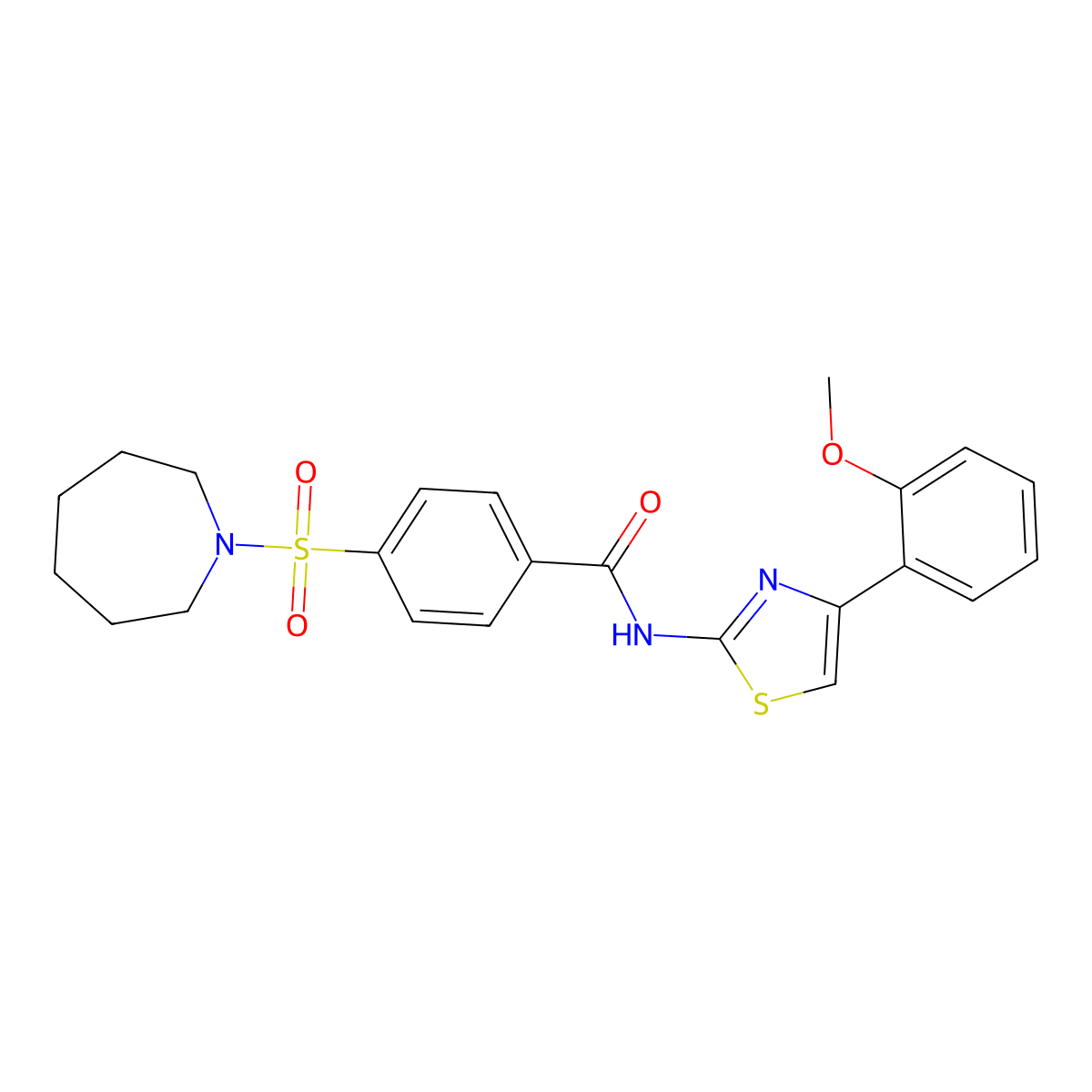 4-(azepane-1-sulfonyl)-N-[4-(2-methoxyphenyl)-1,3-thiazol-2-yl]benzamide molecular structure, CAS 307337-80-0