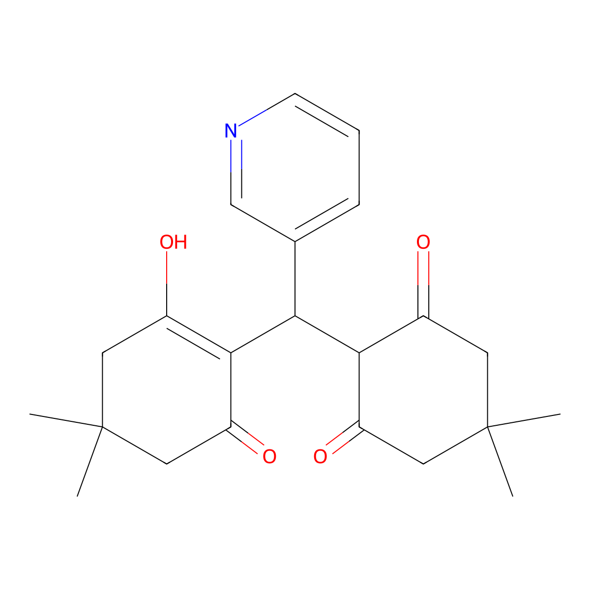 2-((2-Hydroxy-4,4-dimethyl-6-oxocyclohex-1-en-1-yl)(pyridin-3-yl)methyl)-5,5-dimethylcyclohexane-1,3-dione molecular structure, CAS 307338-73-4