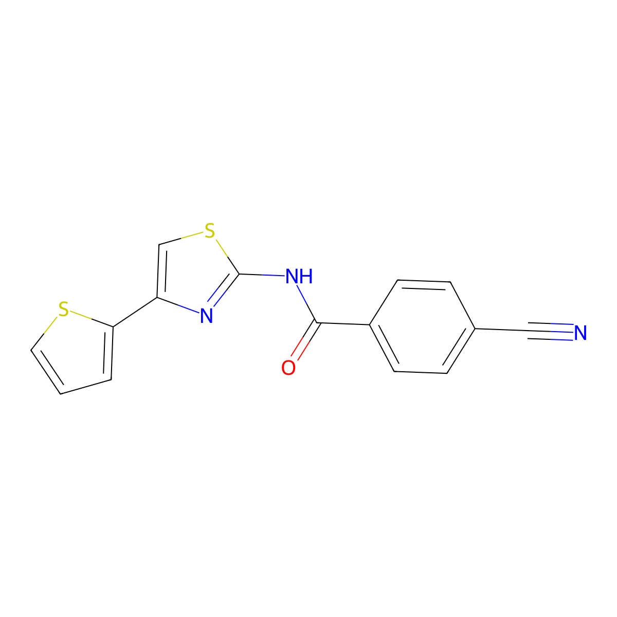 4-cyano-N-(4-(thiophen-2-yl)thiazol-2-yl)benzamide molecular structure, CAS 307338-78-9