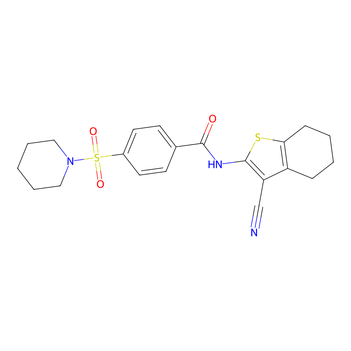 N-(3-cyano(4,5,6,7-tetrahydrobenzo[b]thiophen-2-yl))[4-(piperidylsulfonyl)phen yl]carboxamide molecular structure, CAS 307338-93-8