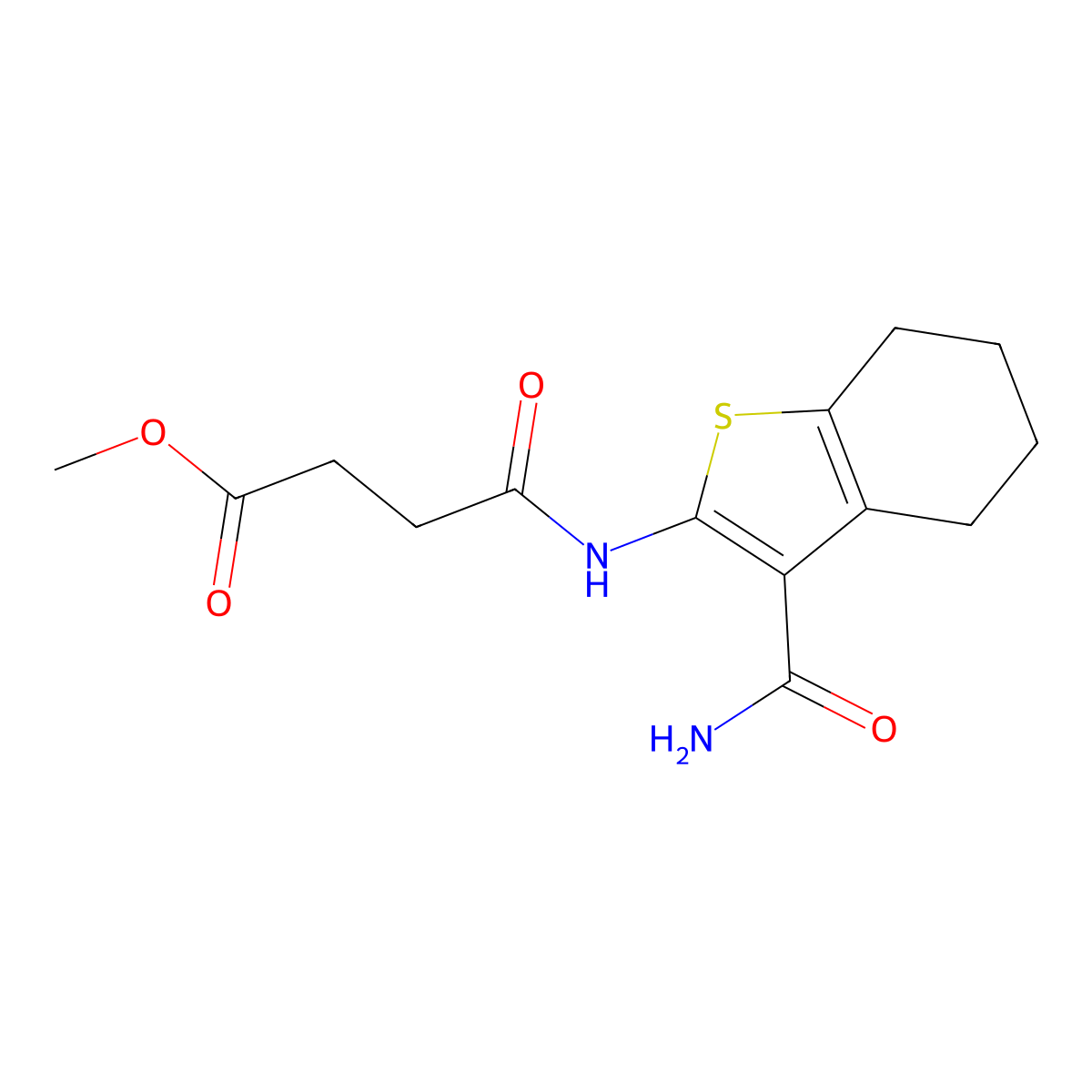 Methyl 4-[(3-carbamoyl-4,5,6,7-tetrahydro-1-benzothiophen-2-yl)amino]-4-oxobutanoate molecular structure, CAS 307339-52-2