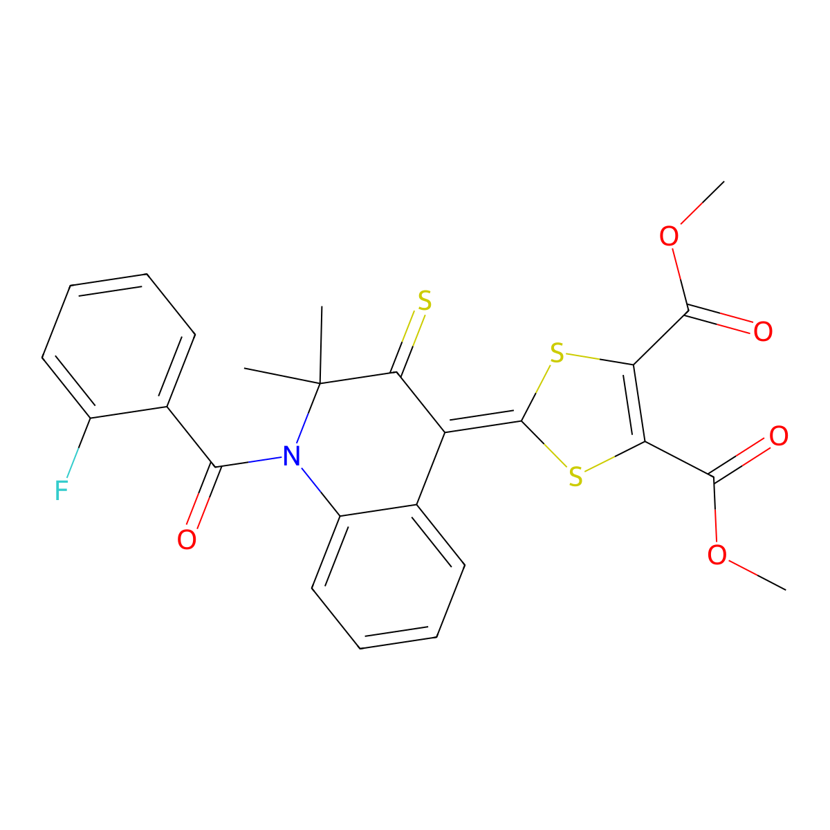 Dimethyl 2-[1-(2-fluorobenzoyl)-2,2-dimethyl-3-sulfanylidenequinolin-4-ylidene]-1,3-dithiole-4,5-dicarboxylate molecular structure, CAS 307339-95-3