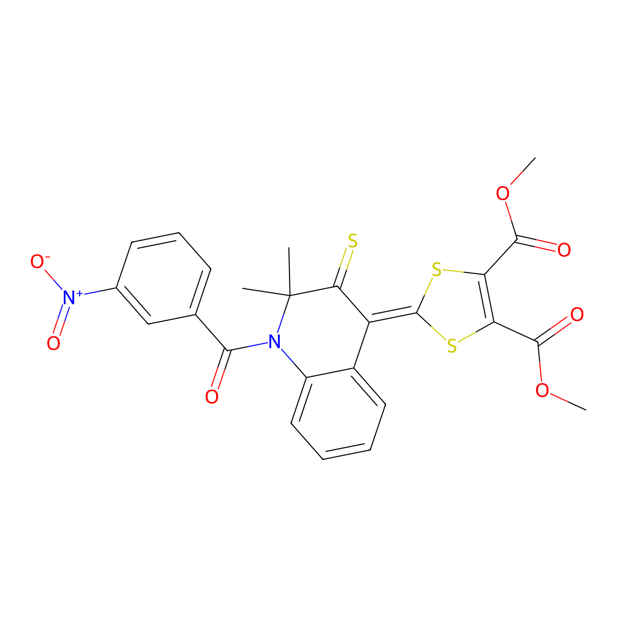 dimethyl 2-(1-{3-nitrobenzoyl}-2,2-dimethyl-3-thioxo-2,3-dihydro-4(1H)-quinolinylidene)-1,3-dithiole-4,5-dicarboxylate molecular structure, CAS 307339-97-5