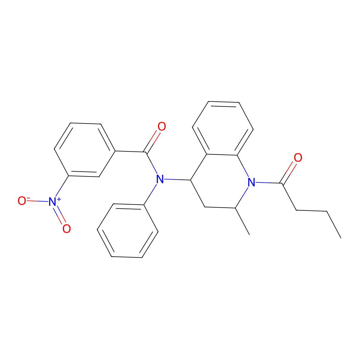 N-(1-butanoyl-2-methyl-3,4-dihydro-2H-quinolin-4-yl)-3-nitro-N-phenylbenzamide molecular structure, CAS 307340-05-2