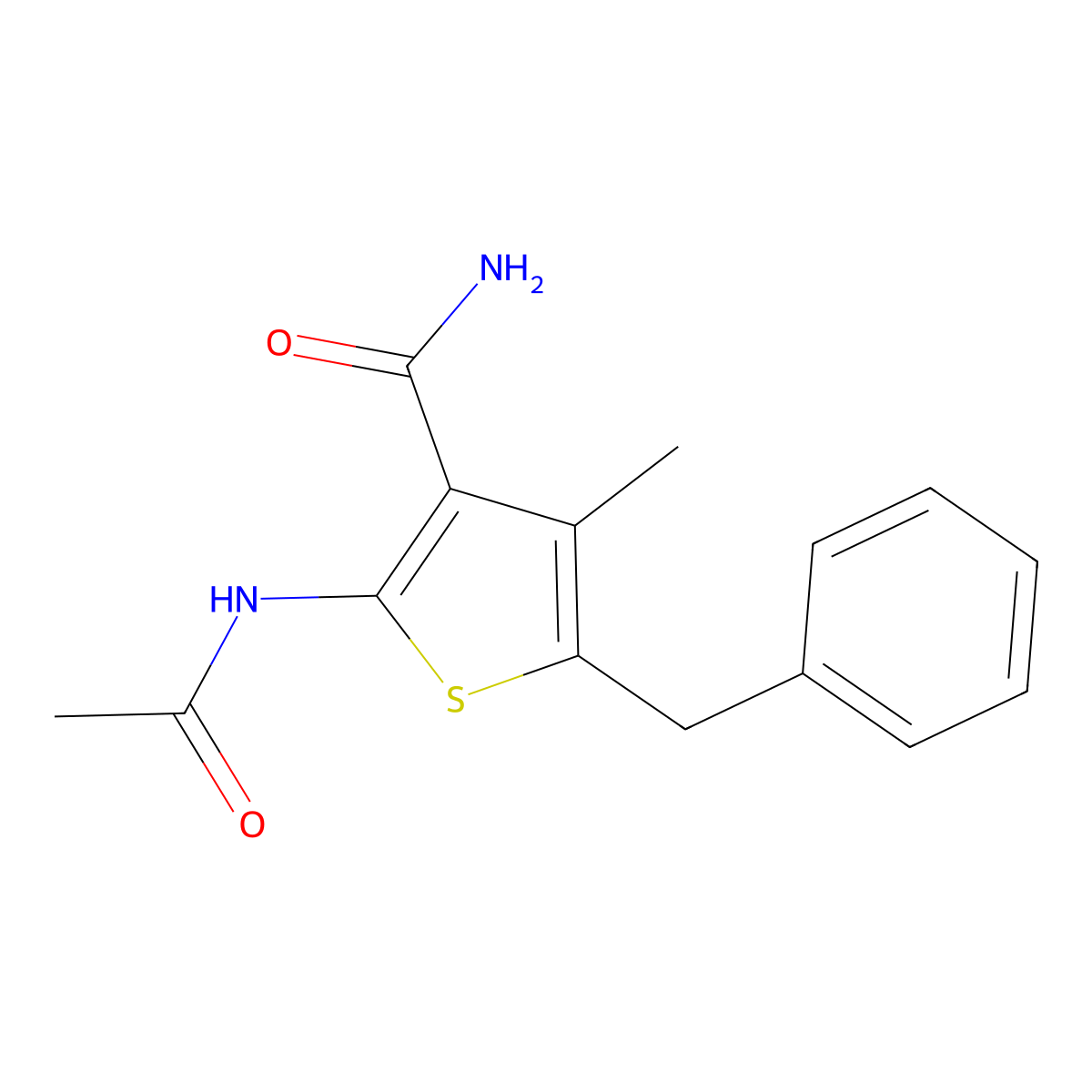 2-Acetamido-5-benzyl-4-methylthiophene-3-carboxamide molecular structure, CAS 307340-37-0