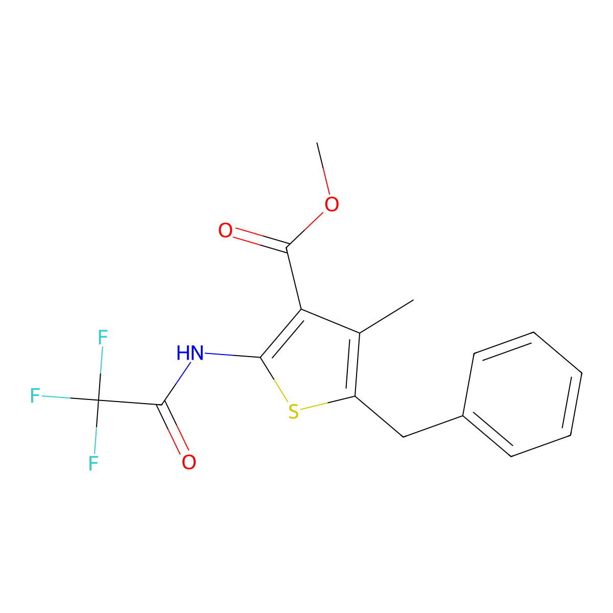 Methyl 5-benzyl-4-methyl-2-[(trifluoroacetyl)amino]thiophene-3-carboxylate molecular structure, CAS 307340-42-7