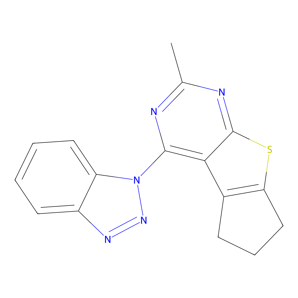 12-(1H-1,2,3-benzotriazol-1-yl)-10-methyl-7-thia-9,11-diazatricyclo[6.4.0.0^{2,6}]dodeca-1(8),2(6),9,11-tetraene molecular structure, CAS 307341-02-2