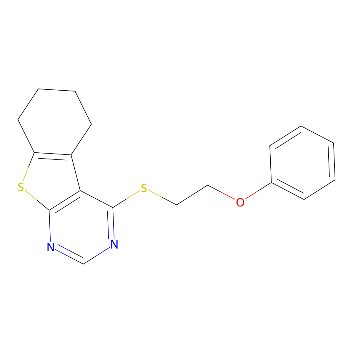 4-[(2-Phenoxyethyl)sulfanyl]-5,6,7,8-tetrahydro[1]benzothieno[2,3-d]pyrimidine molecular structure, CAS 307341-03-3