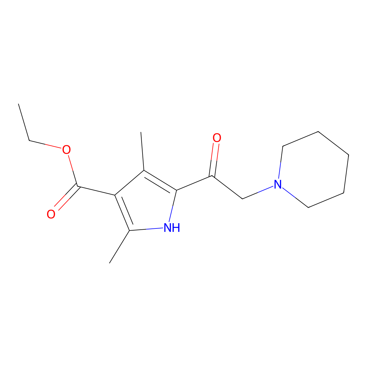 Ethyl 2,4-dimethyl-5-(2-piperidylacetyl)pyrrole-3-carboxylate molecular structure, CAS 307341-05-5