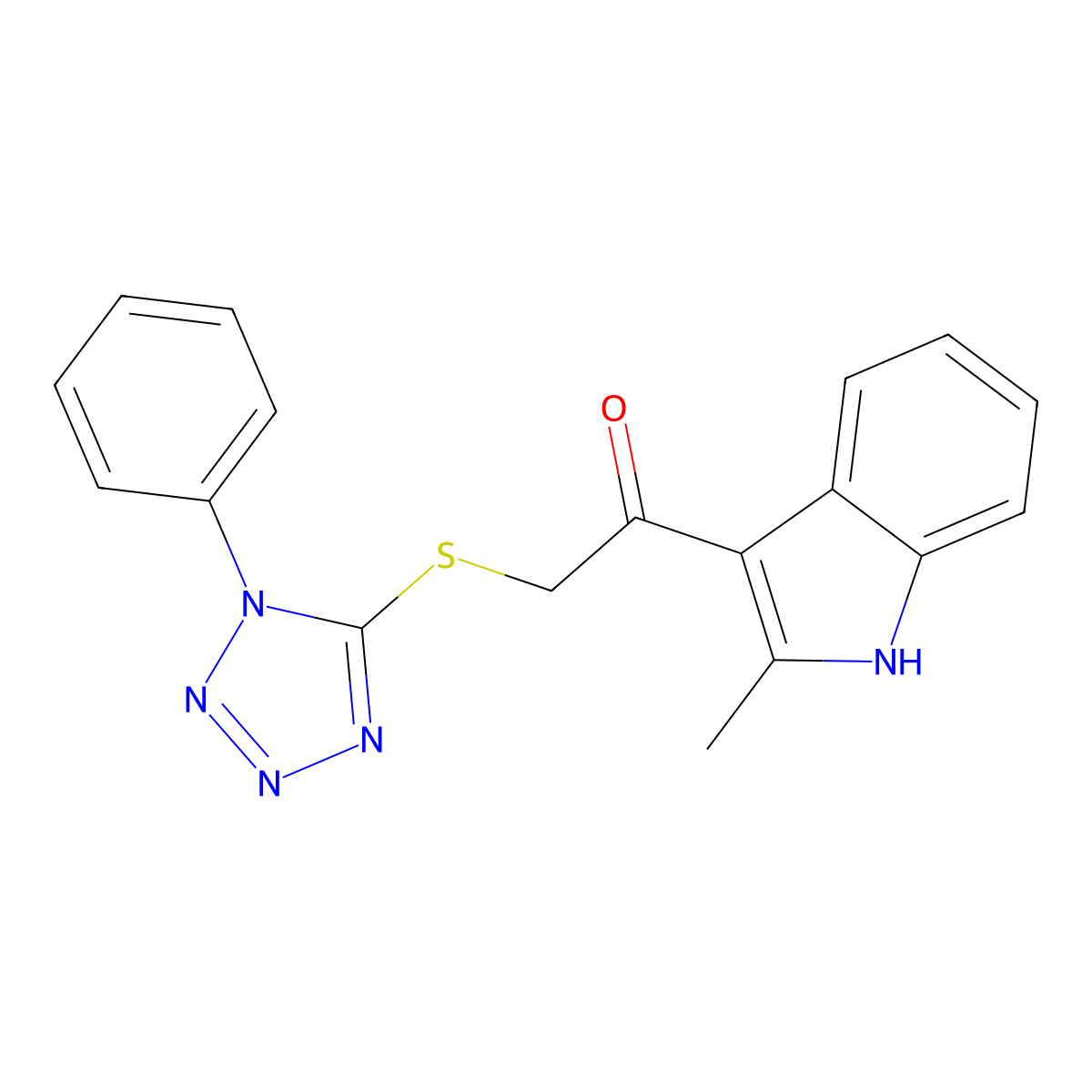 1-(2-methyl-1H-indol-3-yl)-2-[(1-phenyl-1H-1,2,3,4-tetrazol-5-yl)sulfanyl]ethan-1-one molecular structure, CAS 307341-06-6