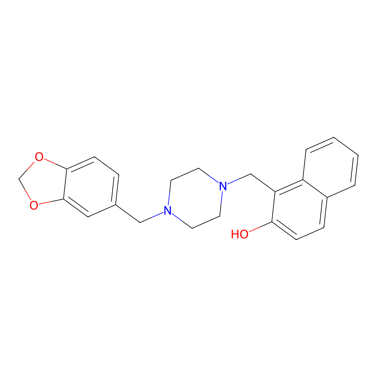 1-((4-(Benzo[d][1,3]dioxol-5-ylmethyl)piperazin-1-yl)methyl)naphthalen-2-ol molecular structure, CAS 307341-14-6