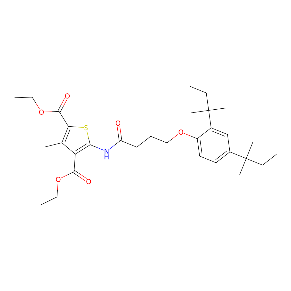 Diethyl 5-(4-(2,4-di-tert-pentylphenoxy)butanamido)-3-methylthiophene-2,4-dicarboxylate molecular structure, CAS 307341-21-5
