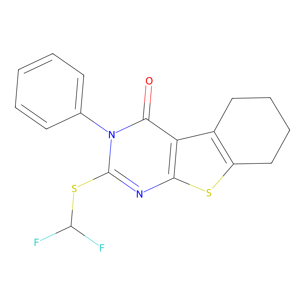 2-[(difluoromethyl)sulfanyl]-3-phenyl-5,6,7,8-tetrahydro[1]benzothieno[2,3-d]pyrimidin-4(3H)-one molecular structure, CAS 307341-25-9