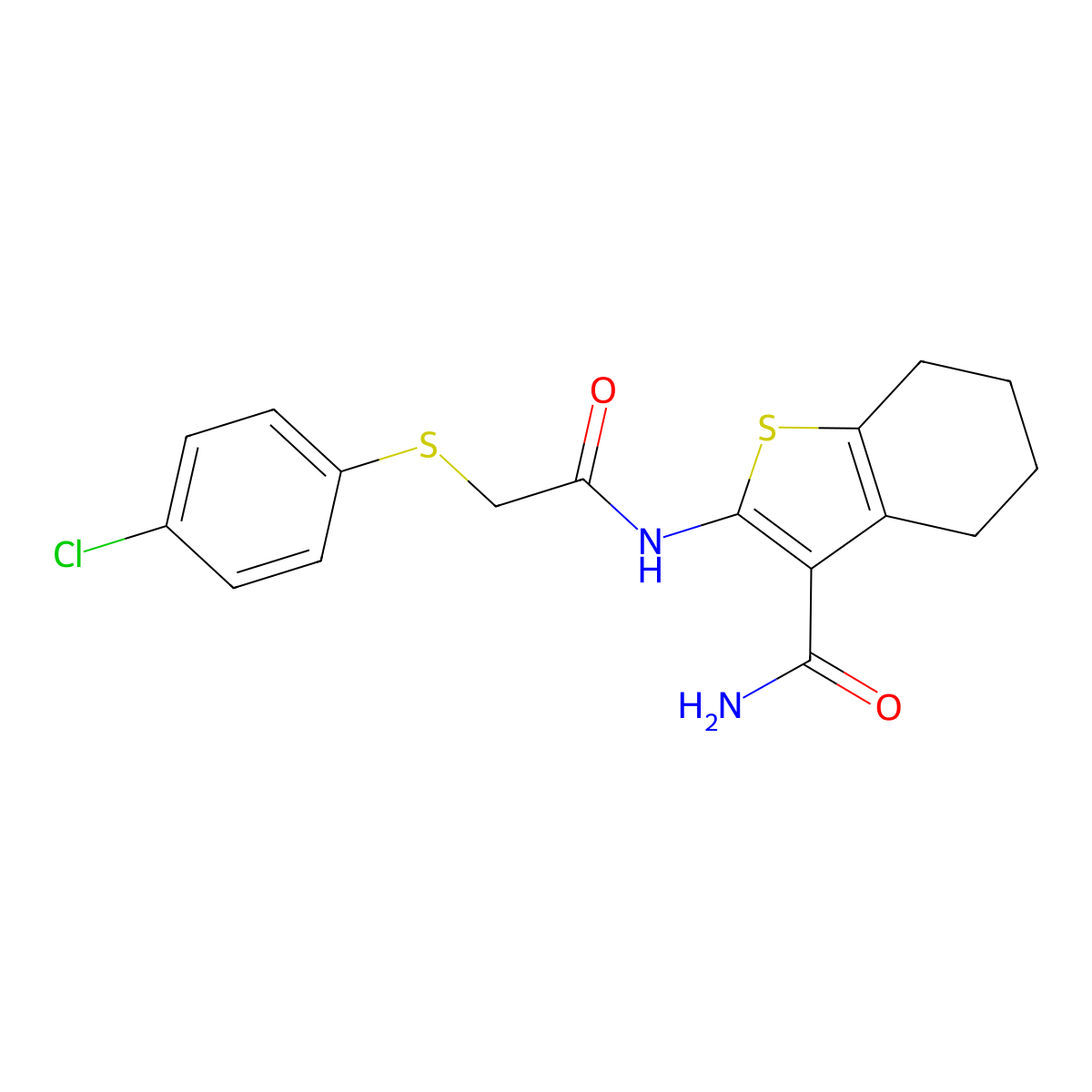 2-({[(4-Chlorophenyl)sulfanyl]acetyl}amino)-4,5,6,7-tetrahydro-1-benzothiophene-3-carboxamide molecular structure, CAS 307341-26-0