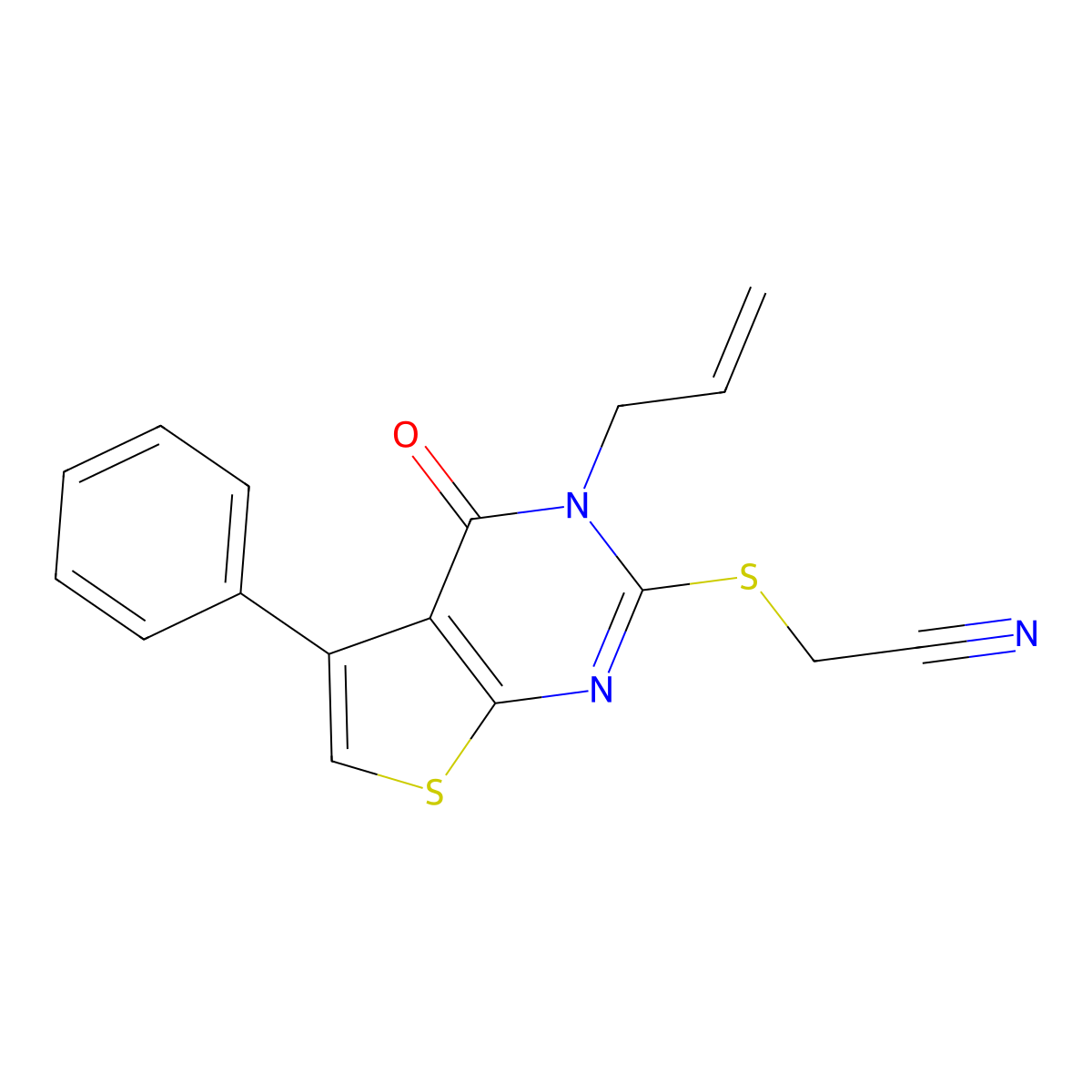 2-((3-Allyl-4-oxo-5-phenyl-3,4-dihydrothieno[2,3-d]pyrimidin-2-yl)thio)acetonitrile molecular structure, CAS 307341-27-1