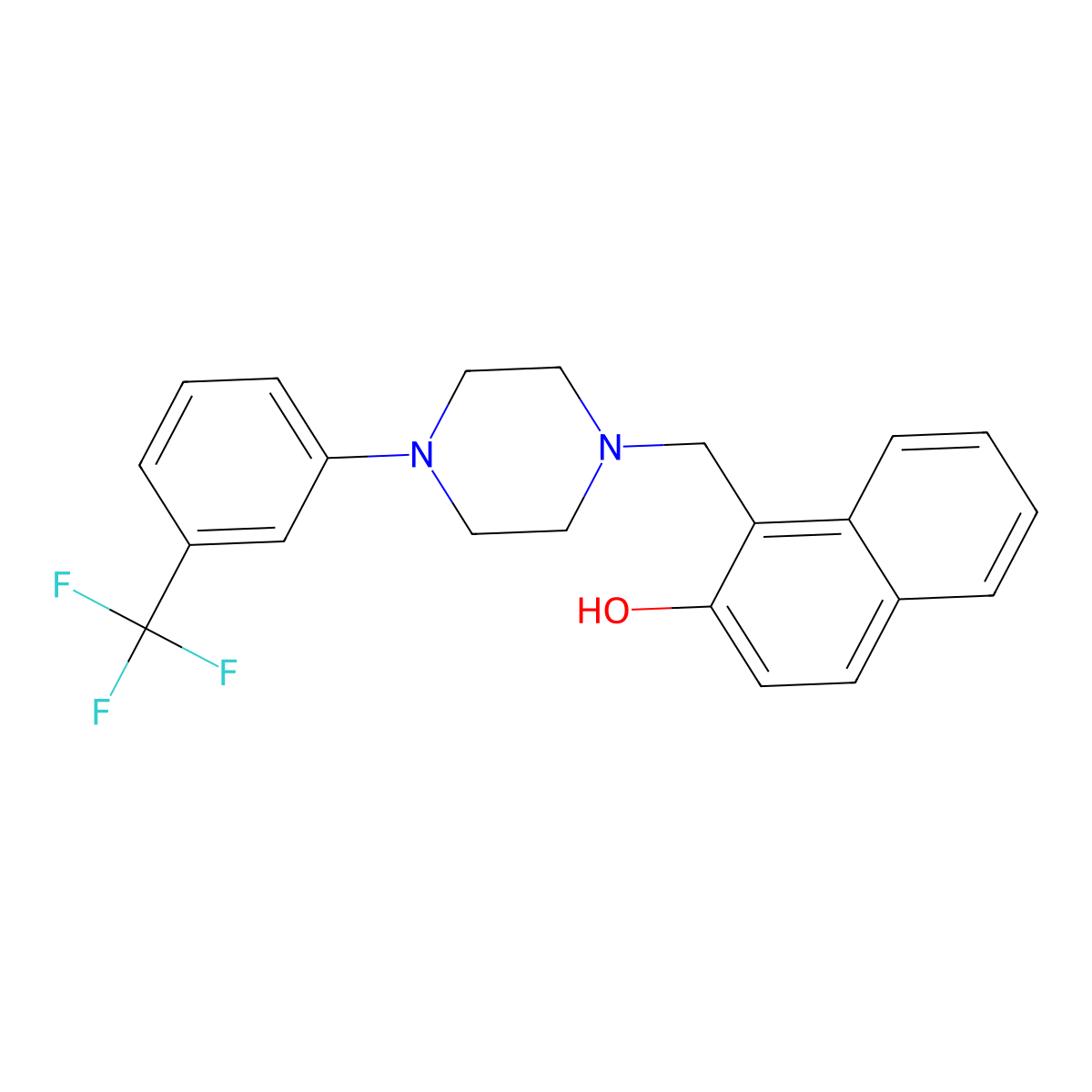 1-((4-(3-(Trifluoromethyl)phenyl)piperazin-1-yl)methyl)naphthalen-2-ol molecular structure, CAS 307341-28-2