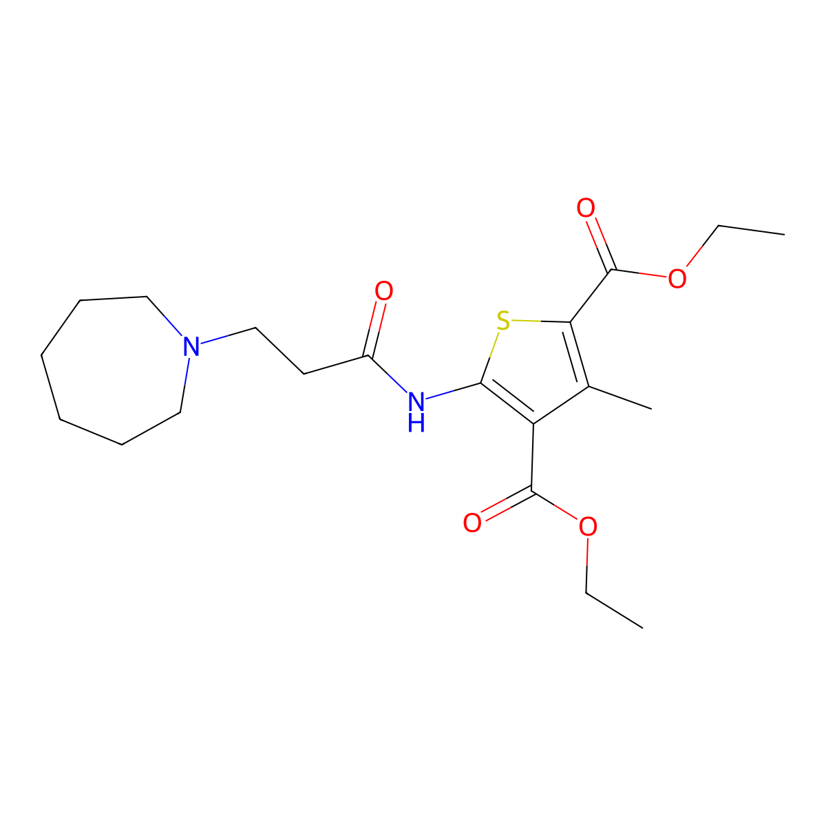 Diethyl 5-(3-(azepan-1-yl)propanamido)-3-methylthiophene-2,4-dicarboxylate molecular structure, CAS 307341-35-1