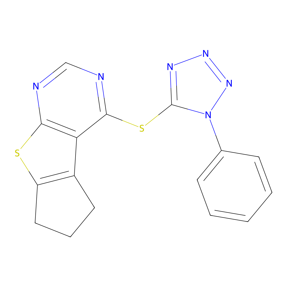 12-[(1-phenyl-1H-1,2,3,4-tetrazol-5-yl)sulfanyl]-7-thia-9,11-diazatricyclo[6.4.0.0^{2,6}]dodeca-1(8),2(6),9,11-tetraene molecular structure, CAS 307341-41-9