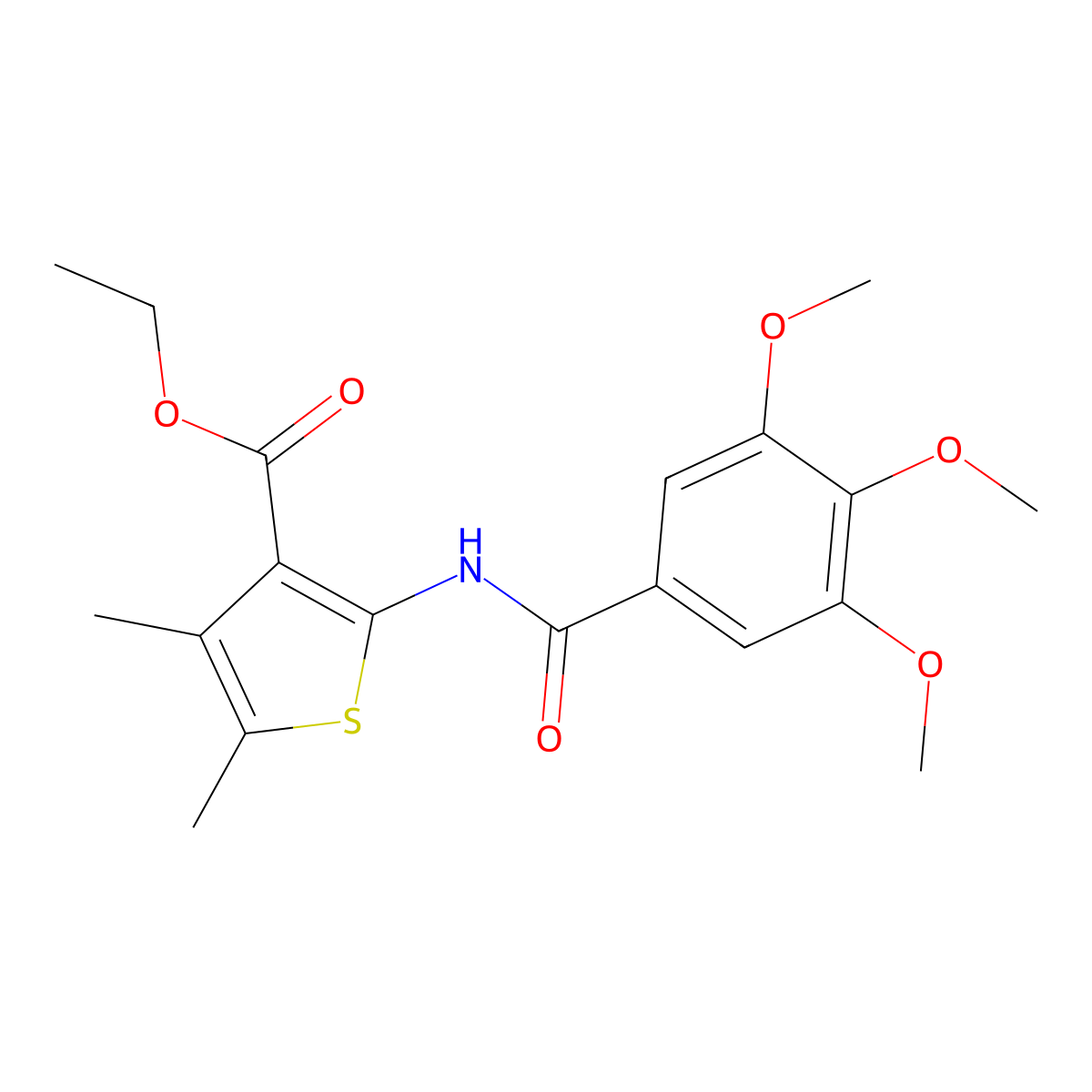 Ethyl 4,5-dimethyl-2-(3,4,5-trimethoxybenzamido)thiophene-3-carboxylate molecular structure, CAS 307341-54-4
