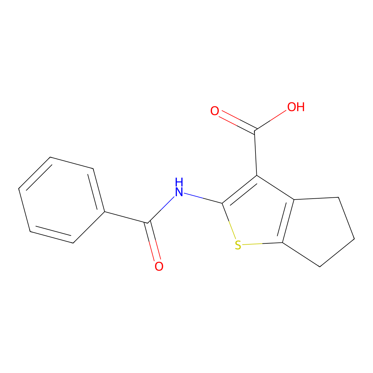 2-benzamido-5,6-dihydro-4H-cyclopenta[b]thiophene-3-carboxylic acid molecular structure, CAS 307341-55-5