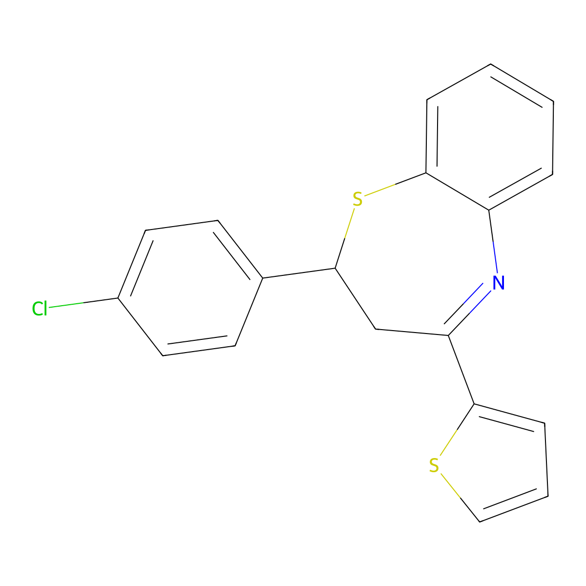 2-(4-Chlorophenyl)-4-(thiophen-2-yl)-2,3-dihydrobenzo[b][1,4]thiazepine molecular structure, CAS 307341-83-9