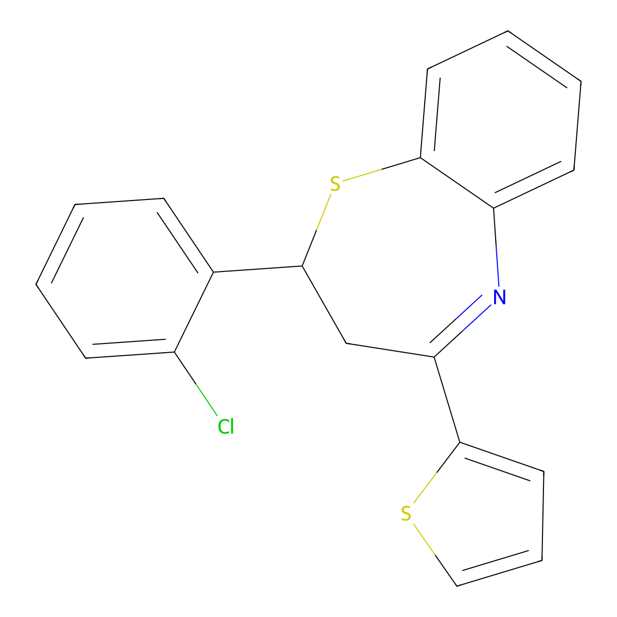 2-(2-Chlorophenyl)-4-(thiophen-2-yl)-2,3-dihydro-1,5-benzothiazepine molecular structure, CAS 307341-84-0