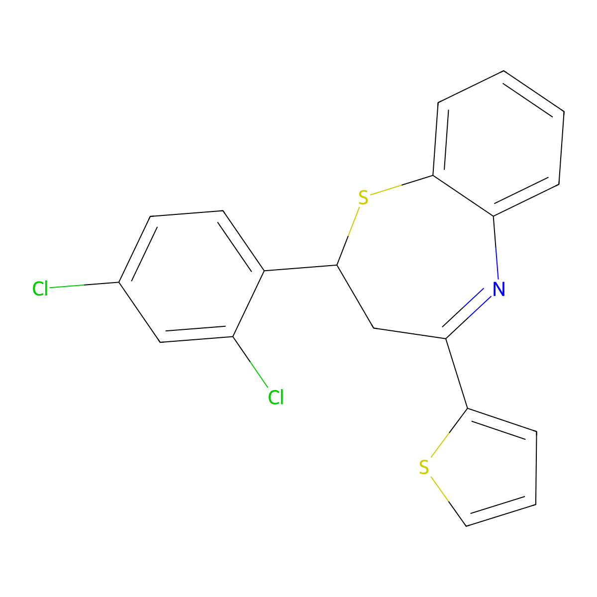 2-(2,4-Dichlorophenyl)-4-(thiophen-2-yl)-2,3-dihydrobenzo[b][1,4]thiazepine molecular structure, CAS 307341-85-1