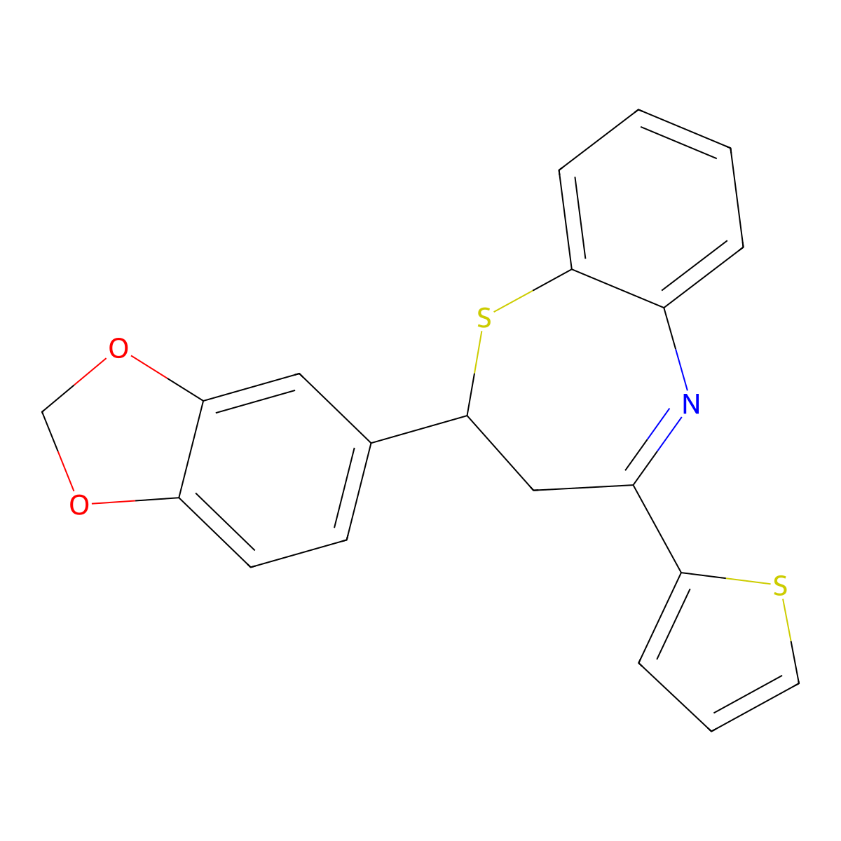2-(Benzo[d][1,3]dioxol-5-yl)-4-(thiophen-2-yl)-2,3-dihydrobenzo[b][1,4]thiazepine molecular structure, CAS 307341-87-3