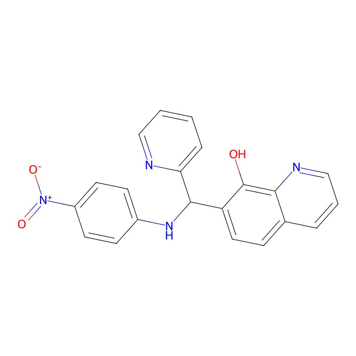 7-{[(4-Nitrophenyl)amino](pyridin-2-yl)methyl}quinolin-8-ol molecular structure, CAS 307341-91-9