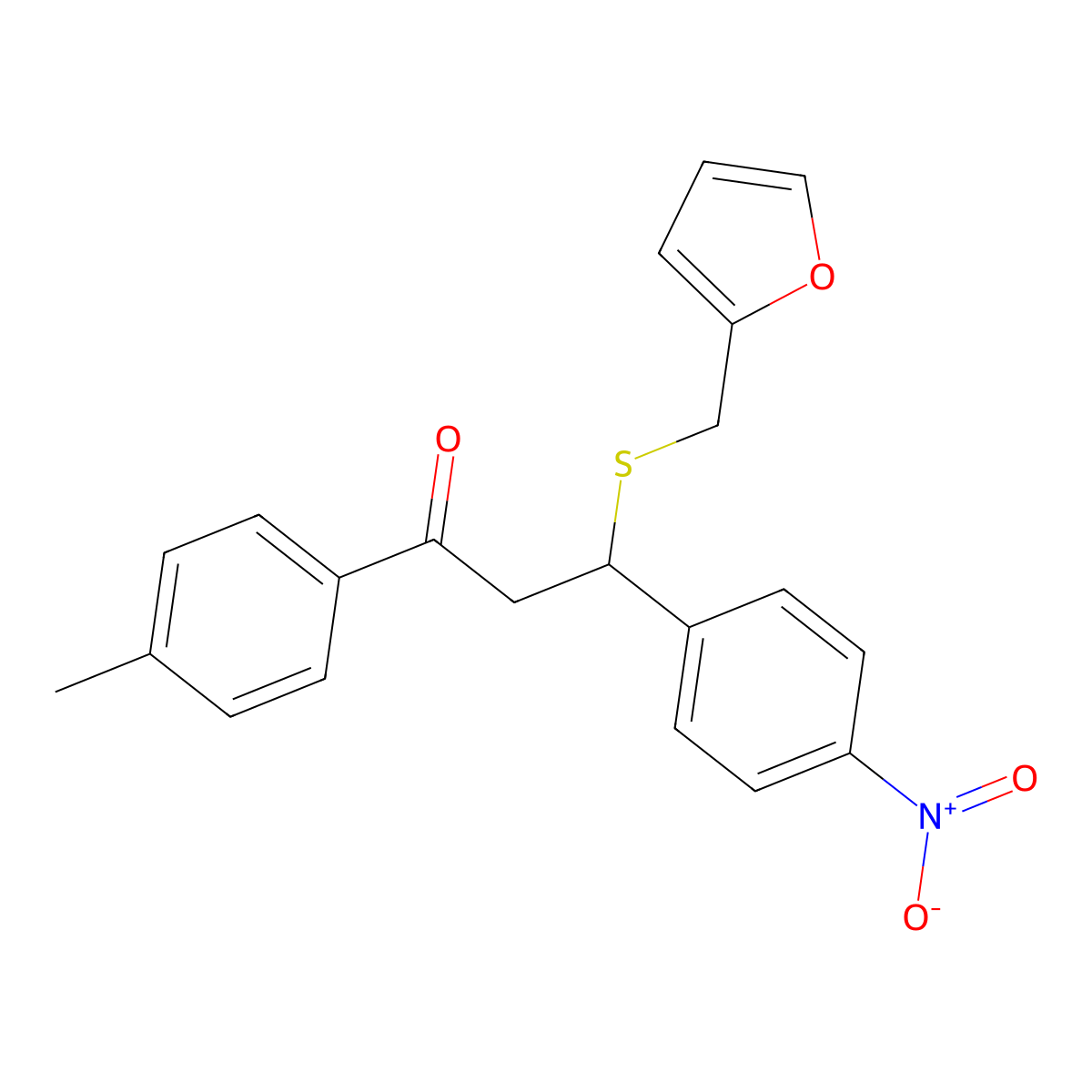 3-((Furan-2-ylmethyl)thio)-3-(4-nitrophenyl)-1-(p-tolyl)propan-1-one molecular structure, CAS 307341-92-0