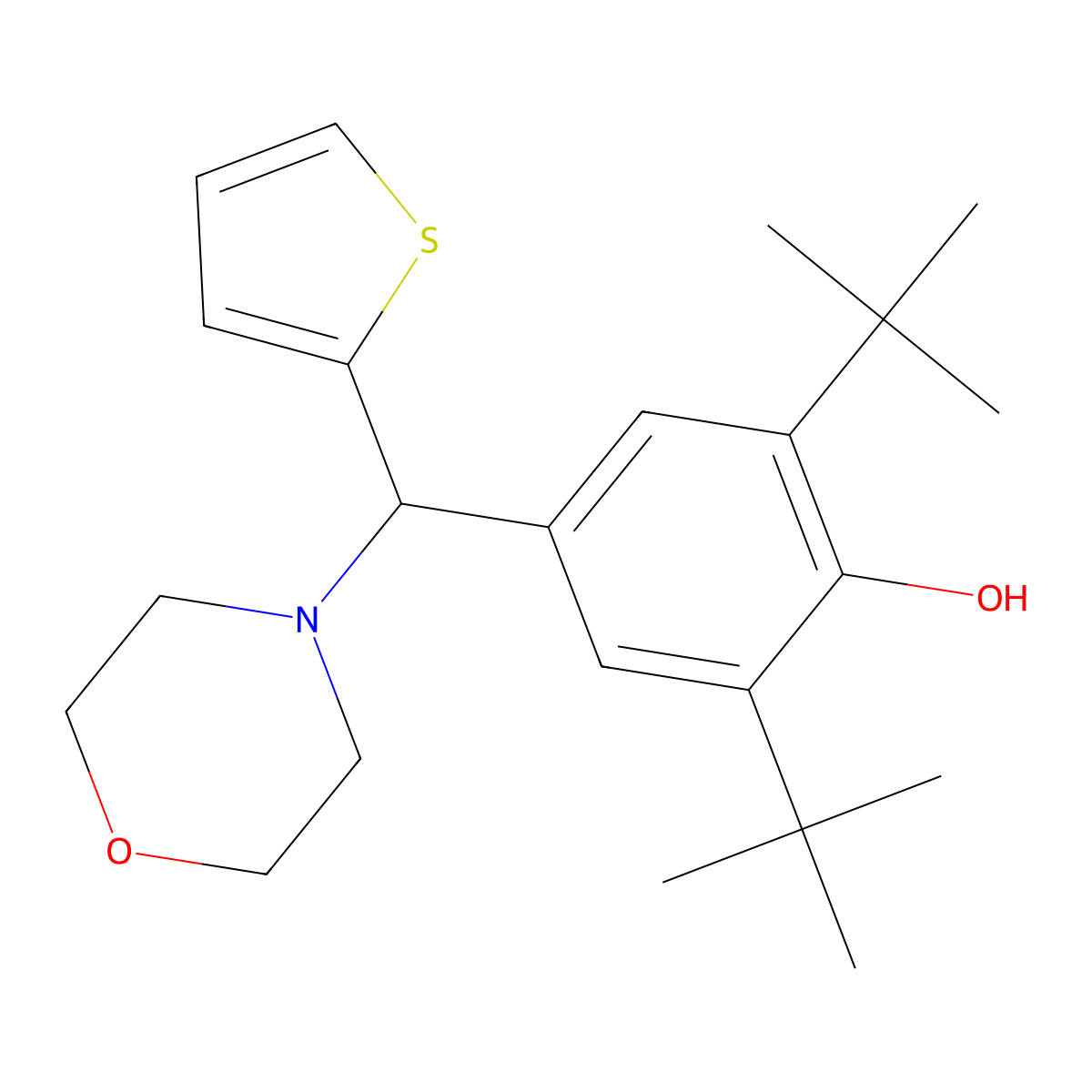 2,6-Bis(tert-butyl)-4-(morpholin-4-yl-2-thienylmethyl)phenol molecular structure, CAS 307341-97-5