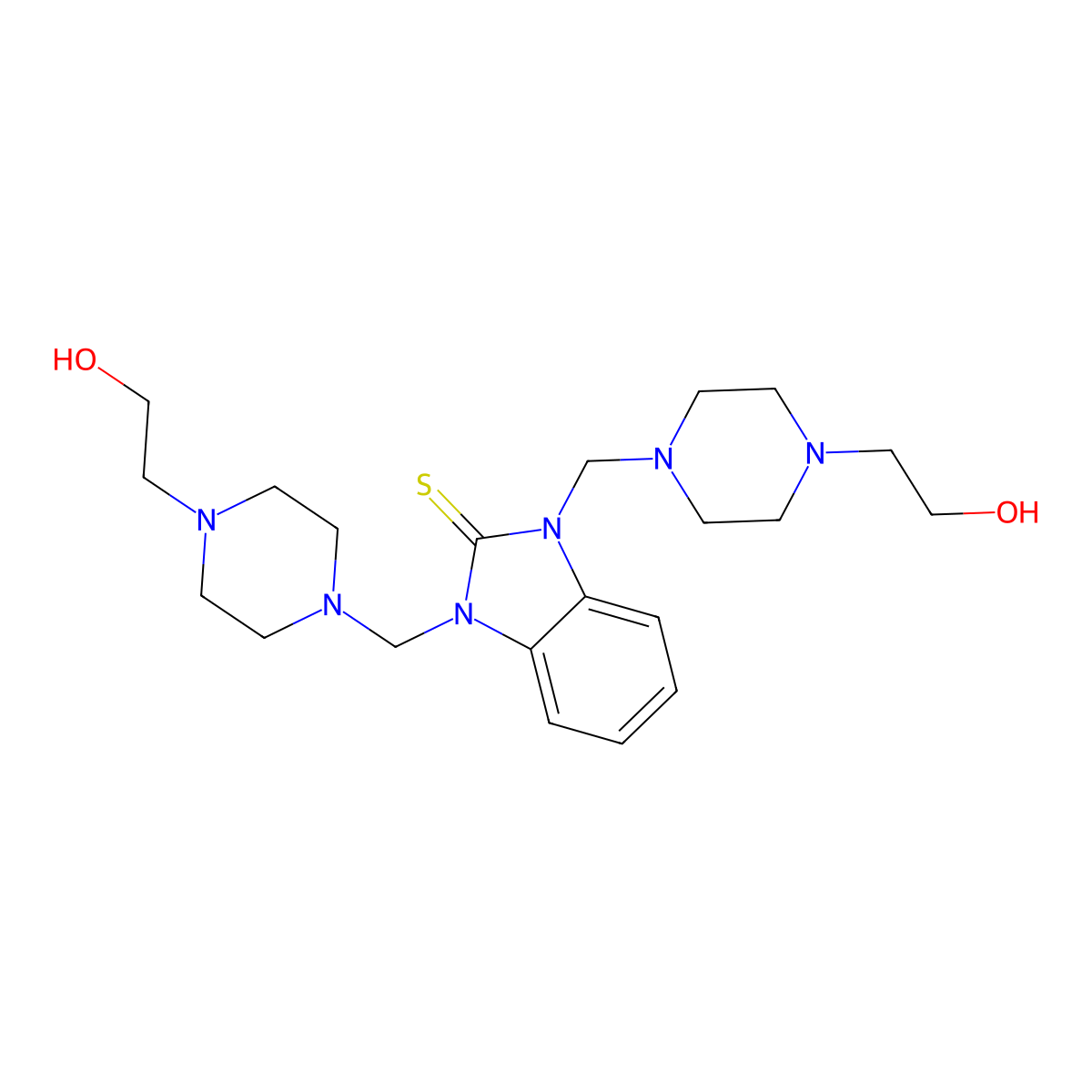 1,3-bis((4-(2-hydroxyethyl)piperazin-1-yl)methyl)-1H-benzo[d]imidazole-2(3H)-thione molecular structure, CAS 307341-99-7