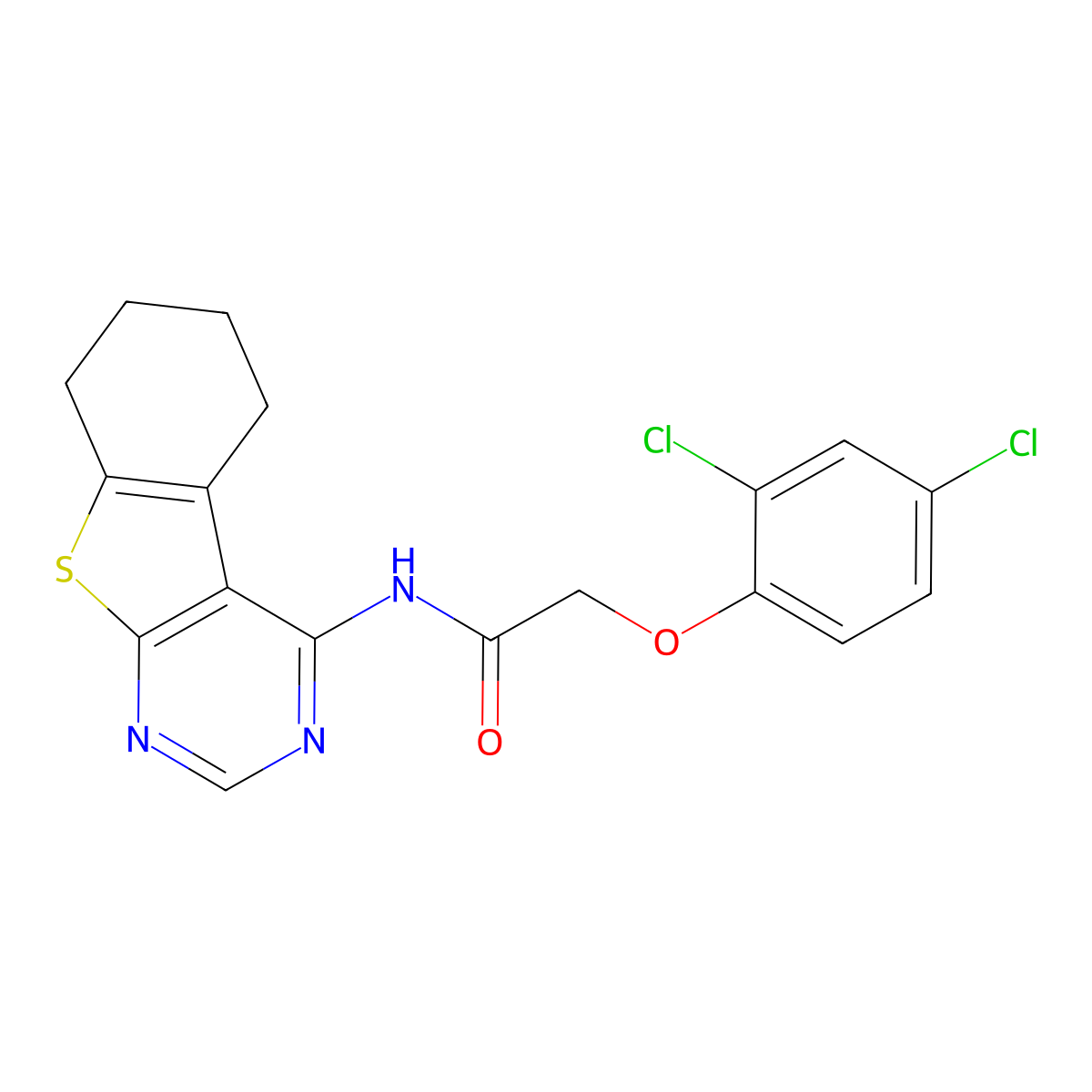 2-(2,4-dichlorophenoxy)-N-(5,6,7,8-tetrahydro-[1]benzothiolo[2,3-d]pyrimidin-4-yl)acetamide molecular structure, CAS 307342-13-8