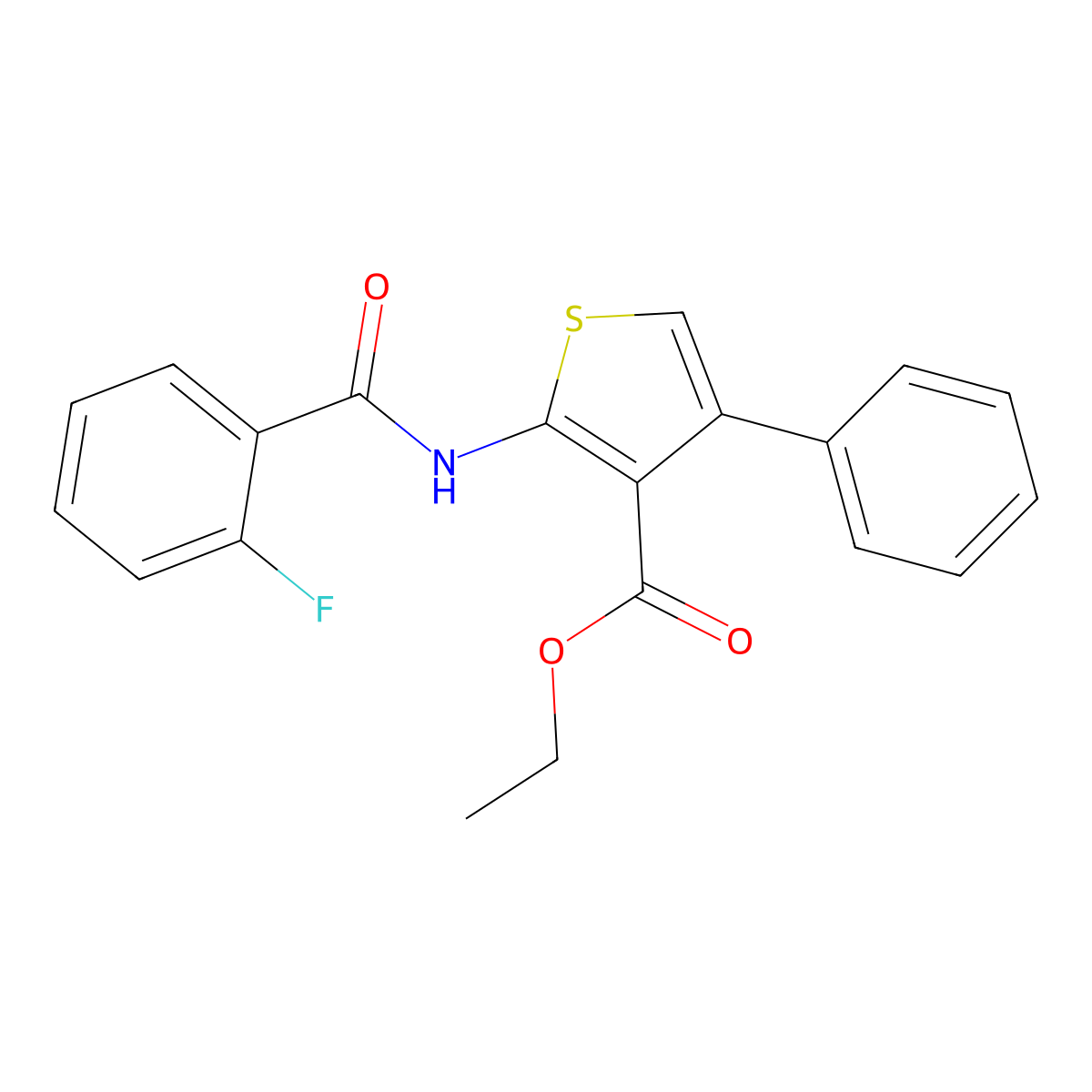 Ethyl 2-{[(2-fluorophenyl)carbonyl]amino}-4-phenylthiophene-3-carboxylate molecular structure, CAS 307342-14-9