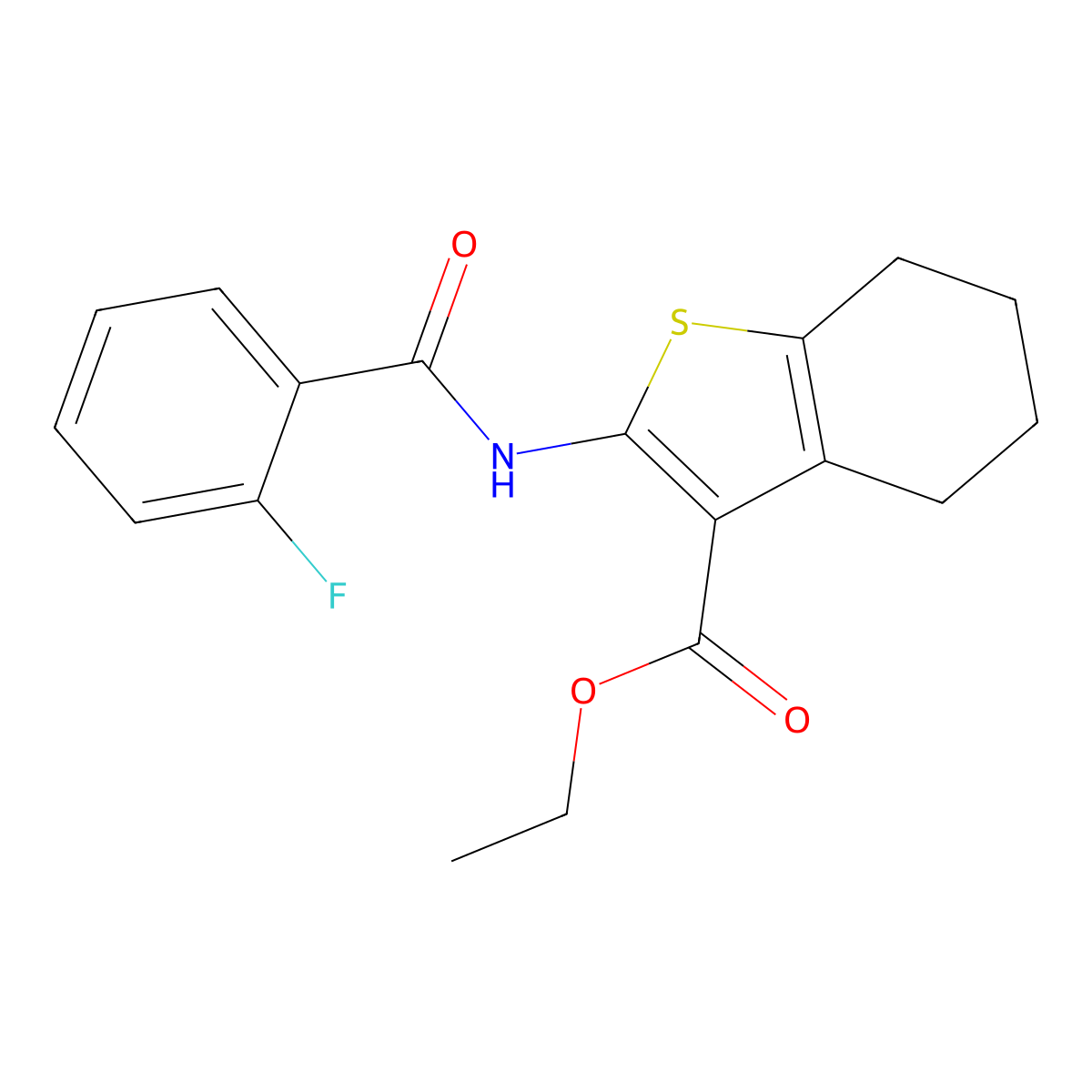 Ethyl 2-[(2-fluorobenzoyl)amino]-4,5,6,7-tetrahydro-1-benzothiophene-3-carboxylate molecular structure, CAS 307342-15-0