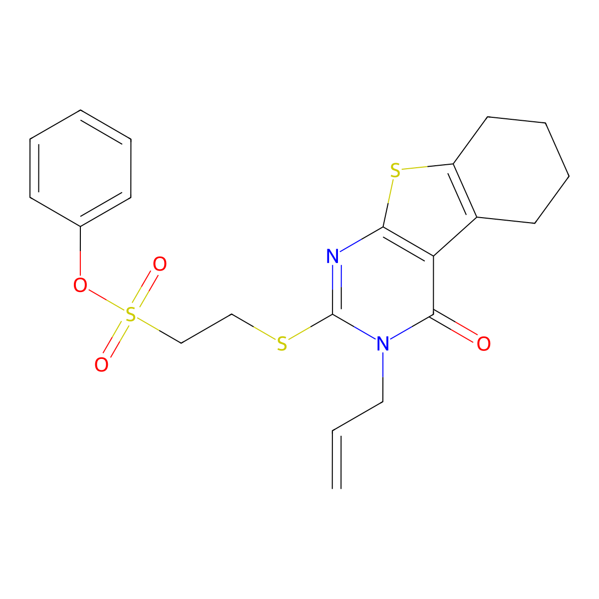 Phenyl 2-[(3-allyl-4-oxo-3,4,5,6,7,8-hexahydro[1]benzothieno[2,3-D]pyrimidin-2-YL)sulfanyl]-1-ethanesulfonate molecular structure, CAS 307342-16-1