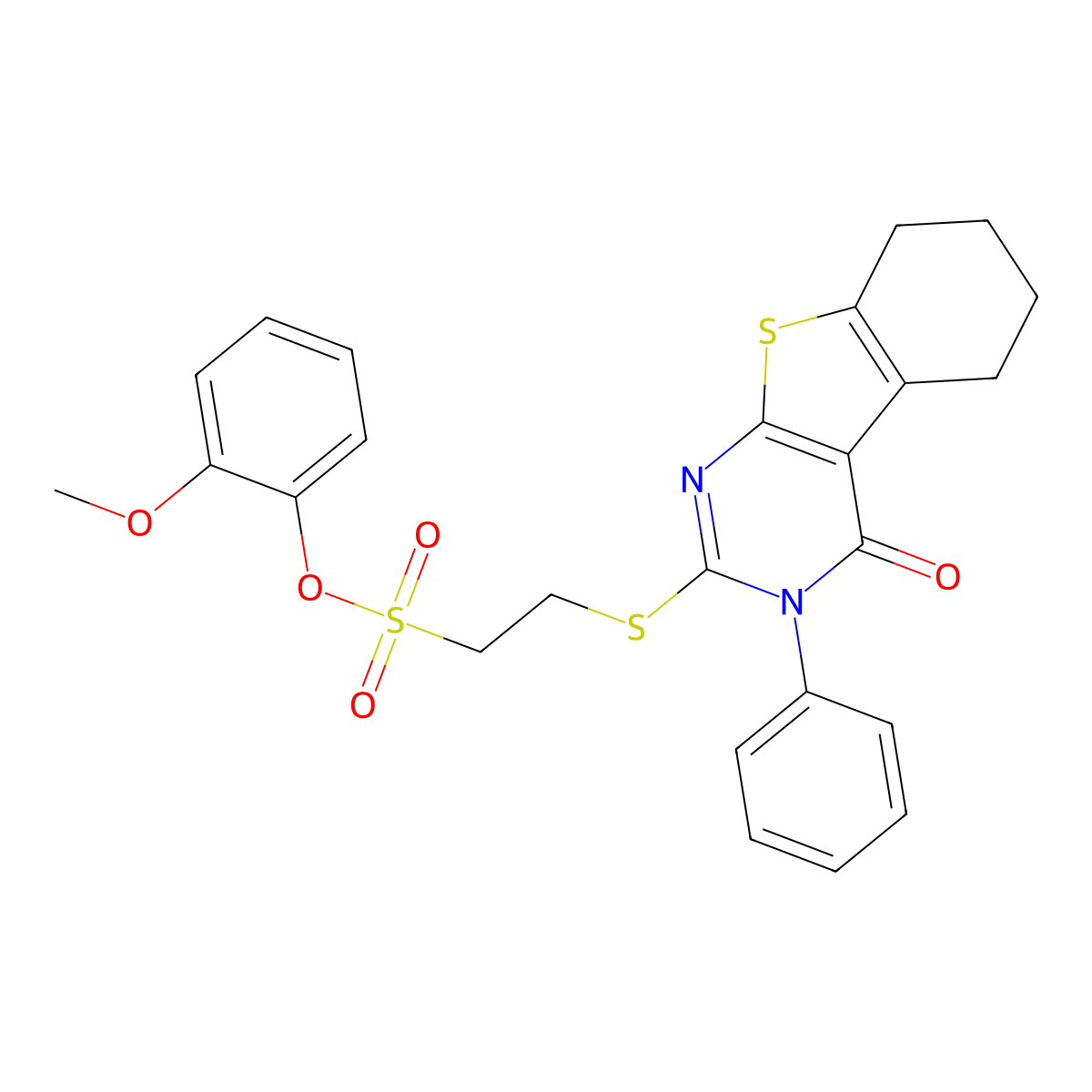 2-Methoxyphenyl 2-[(4-oxo-3-phenyl-3,4,5,6,7,8-hexahydro[1]benzothieno[2,3-d]pyrimidin-2-yl)sulfanyl]ethanesulfonate molecular structure, CAS 307342-29-6